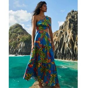 FARM Rio Blue Tropical Midi Dress: Medium